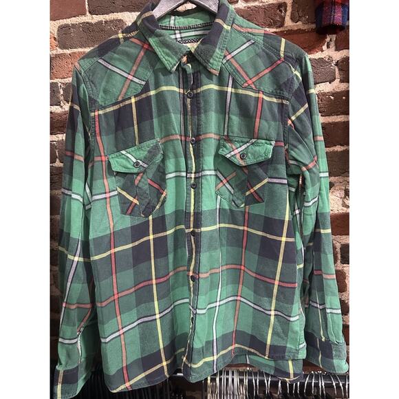 OP Ocean Pacific Vintage Plaid Flannel Shirt XL 90s K Cobain Surf Grunge Cotton - Picture 2 of 6